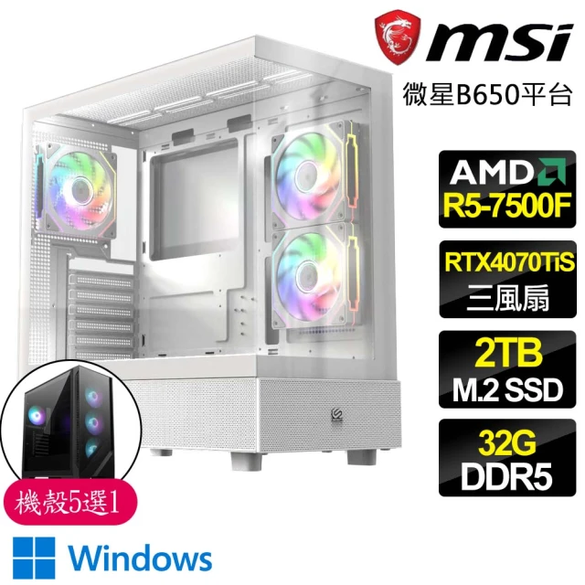 微星平台 R5 六核 RTX4070TI S SD WiN11{冰清一潔}海景房電競電腦(R5-7500F/B650/32G D5/2TB)