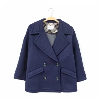 【Kinloch Anderson】金安德森女裝 英倫風毛料大領片雙排釦羊毛短版外套(KA1366017黑藏青)