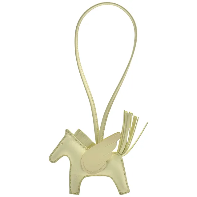 【Hermes 愛馬仕】RODEO飛馬造型小羊皮鑰匙圈/吊飾(迷你-檸檬黃色H083010CA-YELLOW)