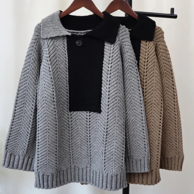 米蘭精品 洋裝長袖連身裙(洋氣設計感撞色荷葉邊收腰過膝赫本風