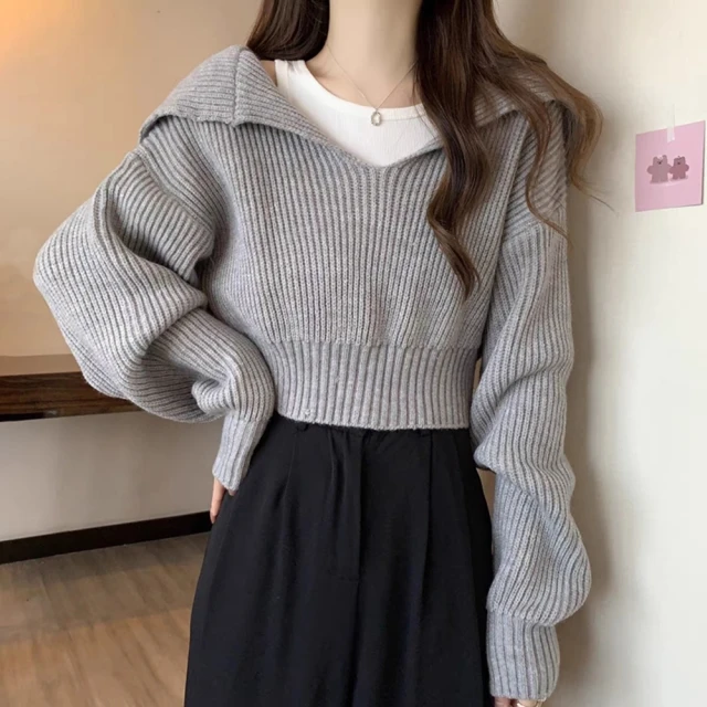 米蘭精品 洋裝長袖連身裙(洋氣設計感撞色荷葉邊收腰過膝赫本風