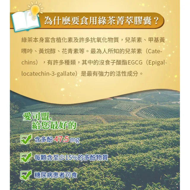 【Esmond Natural 愛司盟】綠茶菁萃膠囊食品1瓶 (120顆/瓶)