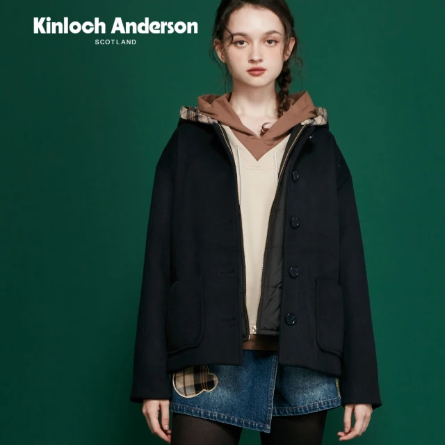 Kinloch Anderson 金安德森女裝 保暖羊毛兩件式格紋背心造型連帽外套(KA1366026 卡其/黑)