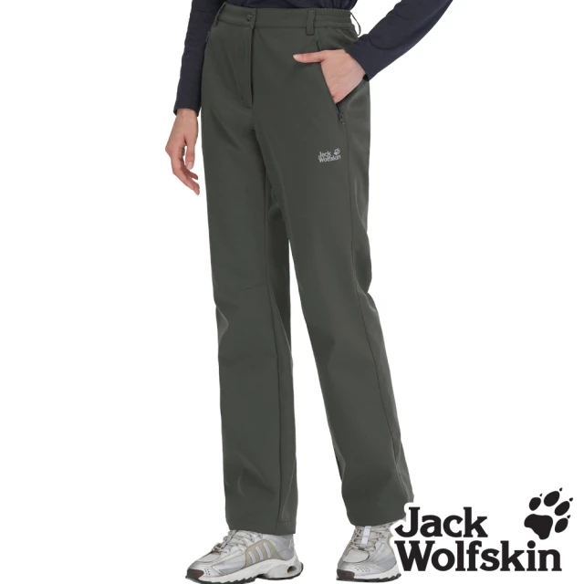 Jack wolfskin 飛狼 女 防風防潑水休閒保暖長褲 Softshell 軟殼褲(深灰)