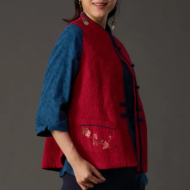 【古典美】古典美18082 刺繡手繪貼袋背心(棉麻/純棉/亞麻/中國風/漢服/茶禪服/手染服)
