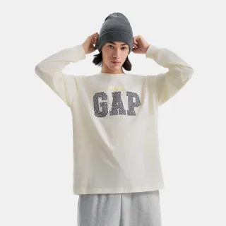 【GAP】男裝 Logo純棉印花長袖上衣-米白色(678479)