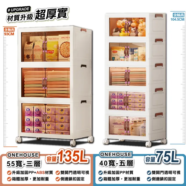 【ONE HOUSE】麥樂雙開磁吸折疊收納櫃/收納箱-任選(135L-55寬三層/75L-40寬五層)
