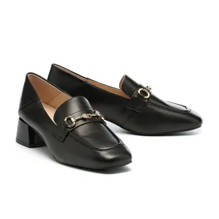 【BYHUE】別致品味晶鑽馬銜釦羊皮軟芯樂福高跟鞋(黑)