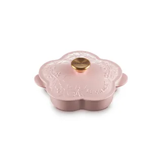 【Le Creuset】凡爾賽花園系列琺瑯鑄鐵鍋山茶花燉飯鍋20cm(甜心粉-金頭-內鍋白)