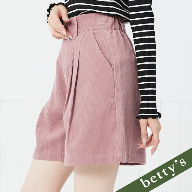 【betty’s 貝蒂思】出清品  燈芯絨打摺高腰後鬆緊短褲(深粉)