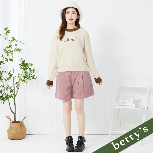 【betty’s 貝蒂思】出清品  燈芯絨打摺高腰後鬆緊短褲(深粉)