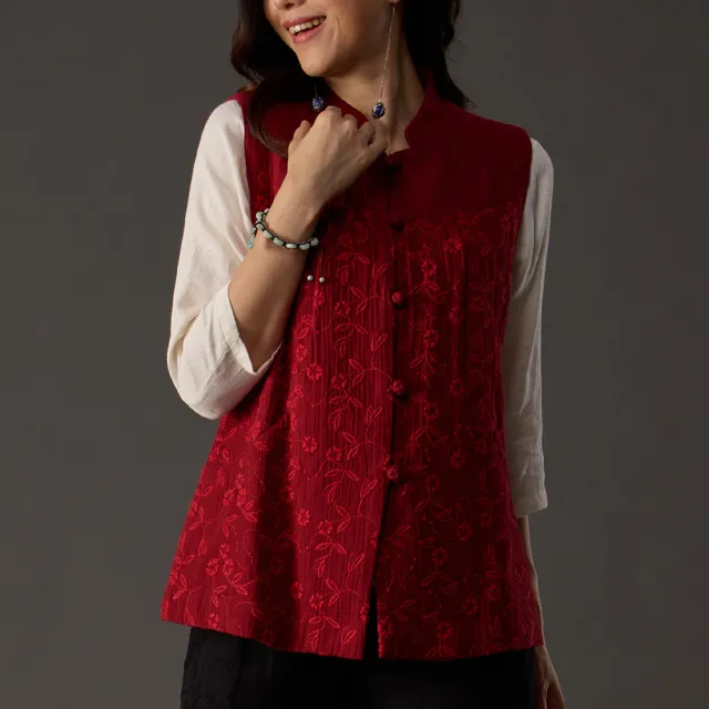 【古典美】古典美18090 刺繡配色背心(棉麻/純棉/亞麻/中國風/漢服/茶禪服/手染服)