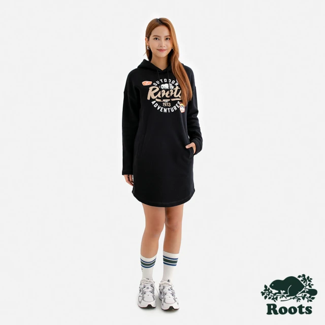 Roots Roots女裝- OUTDOOR ADVENTURES 連帽長洋裝(黑色)