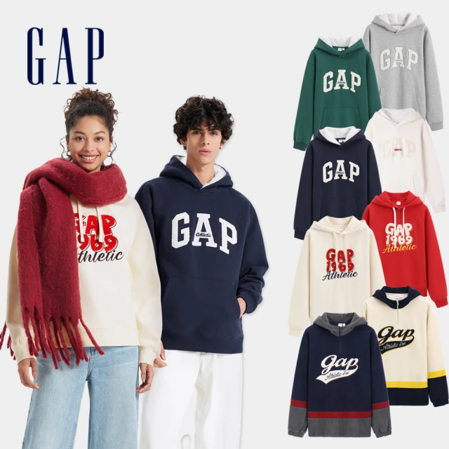 GAP 男裝 Logo刺繡刷毛帽T 碳素軟磨系列-海軍藍(676165)