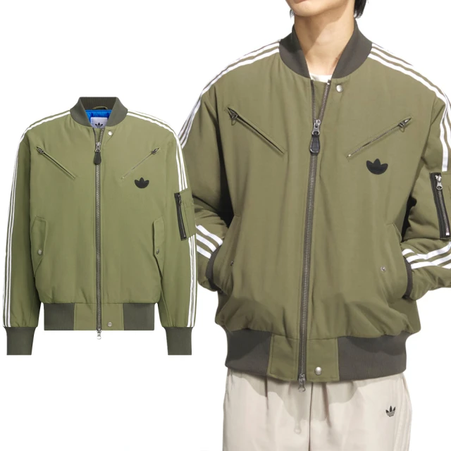 adidas 愛迪達 New PAD JKT 男款 綠色 運動 休閒 保暖 寬鬆 三葉草 立領 尼龍 羽絨 外套 JD3744