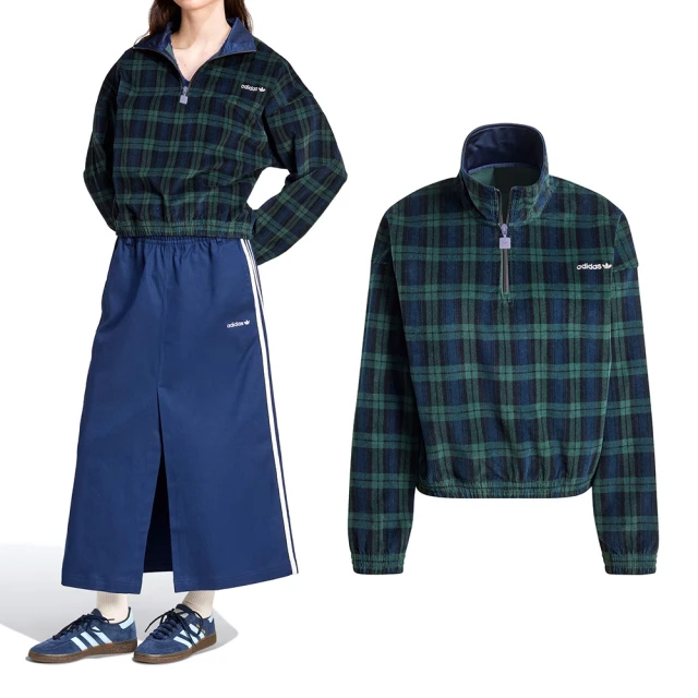 adidas 愛迪達 Tartan Half Zip 女款 綠色 休閒 拉鍊 半開襟 立領 三葉草 長袖 外套 IX1054