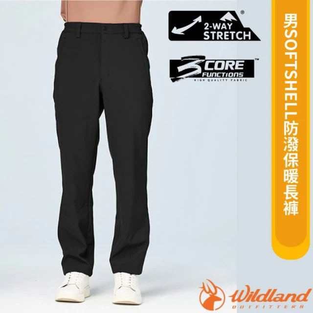 Wildland 荒野 男 SOFTSHELL防潑保暖長褲.休閒運動褲(W2318-54 黑色)