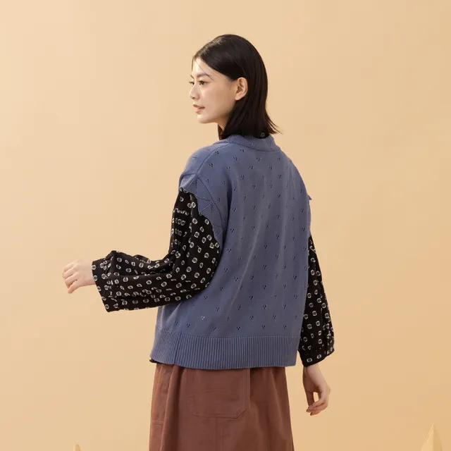 【MOSS CLUB】鏤空勾織花邊綁帶開襟式無袖針織背心(藍 杏 黃/魅力商品)