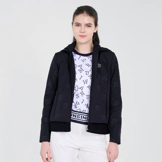【Munsingwear】企鵝牌 女款黑色時尚拼接可拆帽輕羽絨外套 MLUL6603