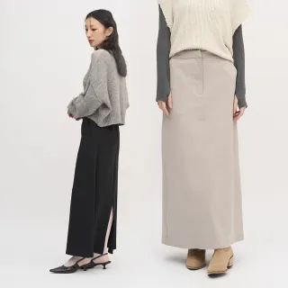 【plain-me】SAAKO 開叉修身長裙 SAA5022-242(女款 黑 米灰 長裙 直筒長裙)