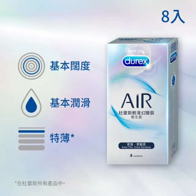 【Durex 杜蕾斯】AIR輕薄幻隱裝保險套8入/盒(避孕套/衛生套/極致輕薄系列)