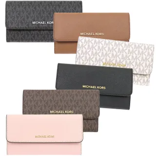 【Michael Kors】防刮皮革/PVC釦式後拉鍊三折中長夾(7色)
