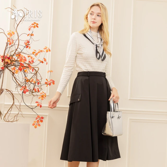 IRIS 艾莉詩 法式氣質雙排釦縮腰風衣外套-卡其色(467 IRIS 艾莉詩 俐落合褶腰飾長裙-黑色(46241)