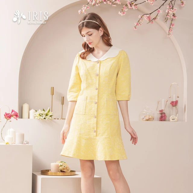 IRIS 艾莉詩 法式氣質雙排釦縮腰風衣外套-卡其色(467 IRIS 艾莉詩 娃娃領修身魚尾洋裝-2色(46659)