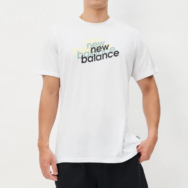 NEW BALANCE NB 男款 白色 圓領 重疊LOGO 休閒 短袖 MT41071WM