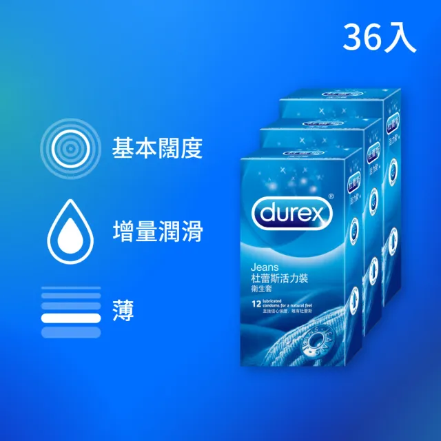 【Durex 杜蕾斯】活力裝保險套12入x3(共36入-避孕套/衛生套/基本防護系列)