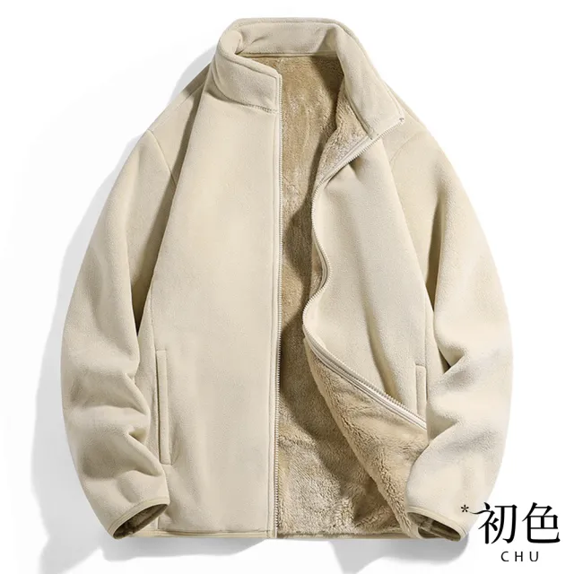 【初色】初色生活 純色立領搖粒絨拉鍊長袖羊羔絨內裏加厚男女外套-共8色-39608(M-4XL可選)