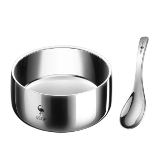 【PUSH!】廚房用品316不銹鋼雙層隔熱飯碗 12CM湯匙兒童碗防燙耐摔湯碗飯碗(碗附湯匙12CM小號E195)