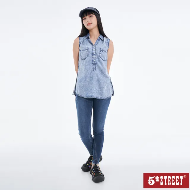 【5th STREET】雙11 女裝特殊剪裁小直褲-酵洗藍