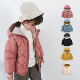 【橘魔法】兒童菱格連帽鋪棉外套(厚外套 長袖外套 連帽外套 保暖 寒流 中性款 女童 男童 童裝)