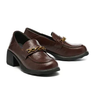 【MISS 21】復古時尚鏈條擦色樂福大頭厚底鞋(咖)