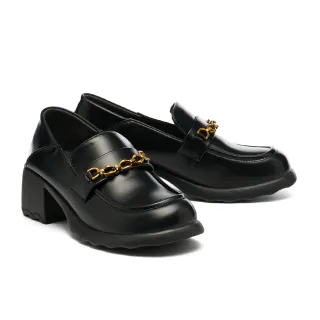 【MISS 21】復古時尚鏈條擦色微光感樂福大頭厚底鞋(黑)