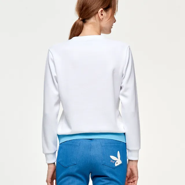 【PLAYBOY GOLF】女款LOGO美式學院風圓領長袖磨毛上衣-白(吸濕排汗/蓄熱保暖/GOLF/高爾夫球衫/KA24230-73)
