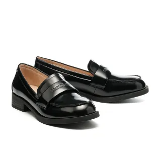 【MELROSE】美樂斯 簡約知性LOGO寬帶全真皮樂福低跟鞋(黑)