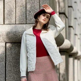 【ILEY 伊蕾】壓線拼接羊毛針織鋪棉外套(白；M-XL；1244315240)