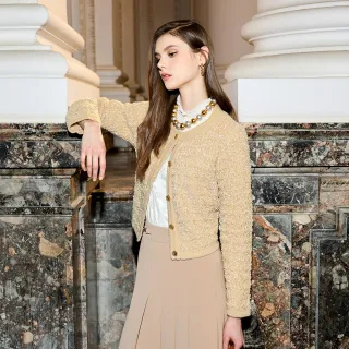 【ILEY 伊蕾】水鑽釦小香風針織外套(卡其；M-XL；1244395215)