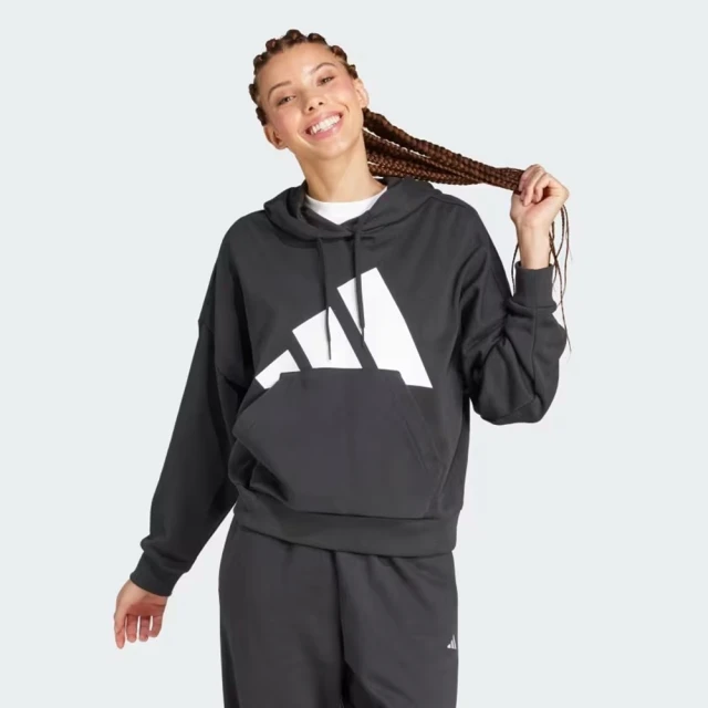 adidas 愛迪達 ESSENTIALS 連帽上衣(JN1845 女款運動上衣 休閒帽T 黑)