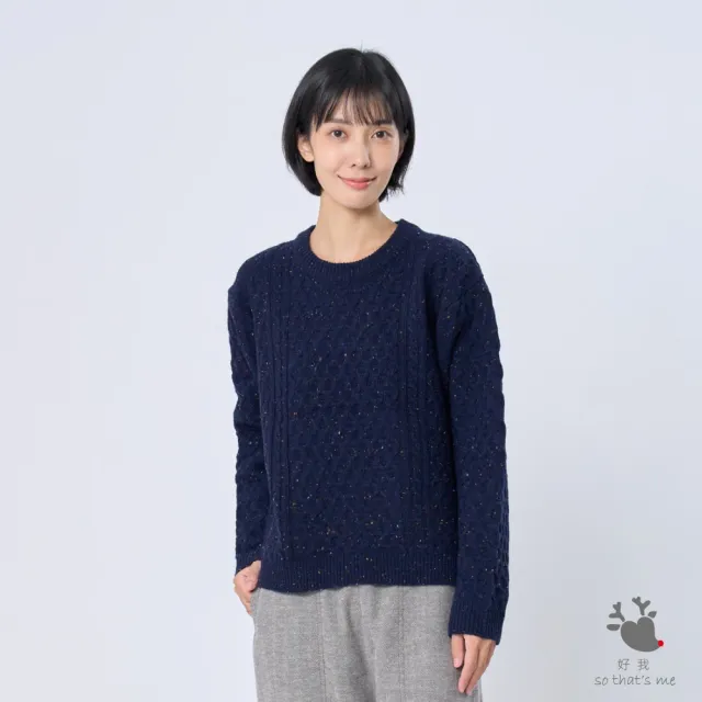 【so that’s me 好我】Jane麻花彩點圓領復古針織衫(深藍)