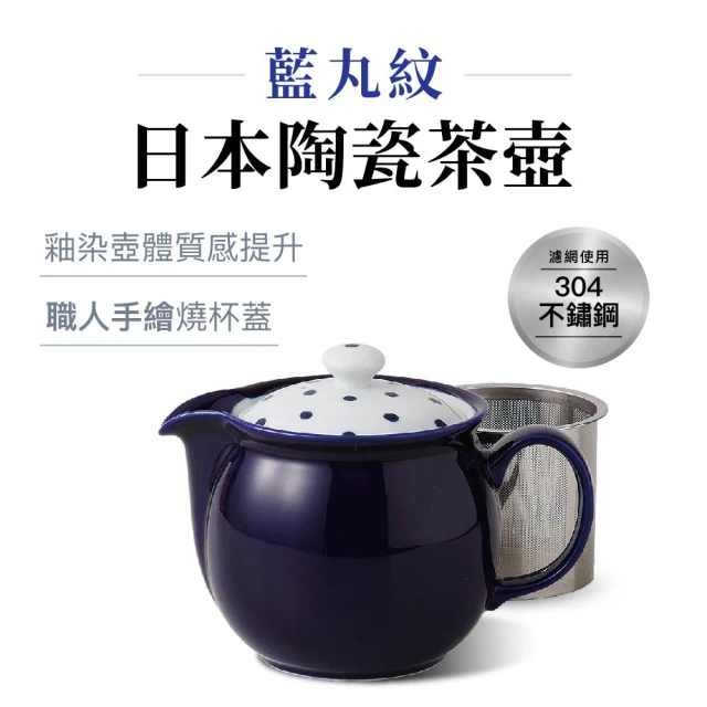 POITC-C 日本西海日本陶瓷茶壺450ml 藍丸紋 附304不鏽鋼濾網(泡茶壺 沖茶壺 陶瓷茶壺)