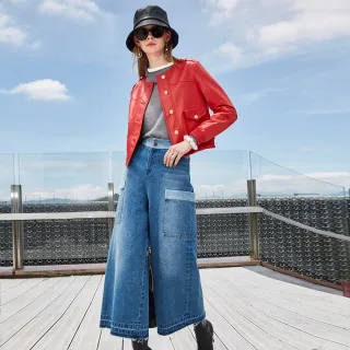 【mia mia】深淺剪接牛仔寬褲