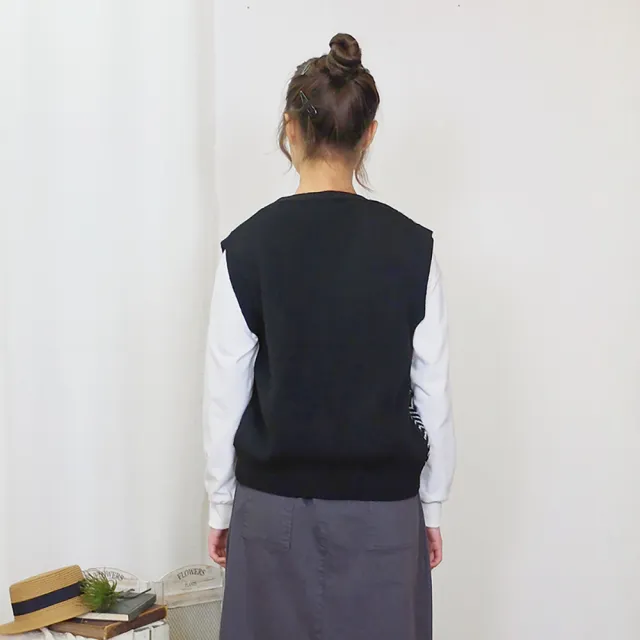 【Hana Mokuba】花木馬日系女裝紐釦門襟不對稱織紋針織背心(背心)