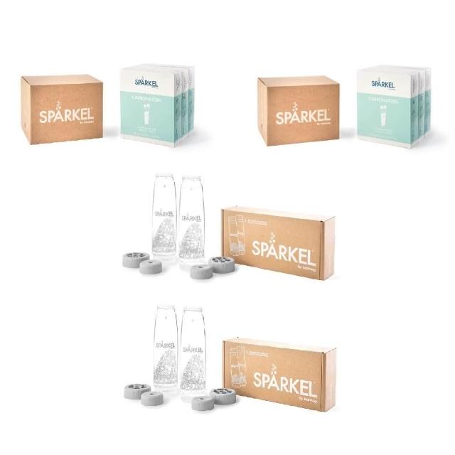【加拿大 Sparkel】舒沛可 免鋼瓶萬用電動氣泡水機氣泡粉180入+專用750ml飲料瓶4入(耗材豪華組)