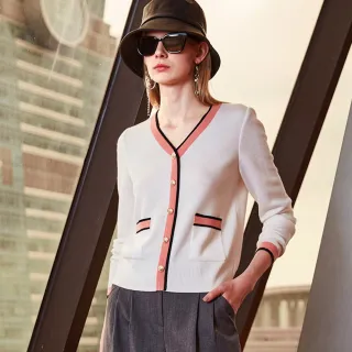 【mia mia】撞色配條V領針織外套