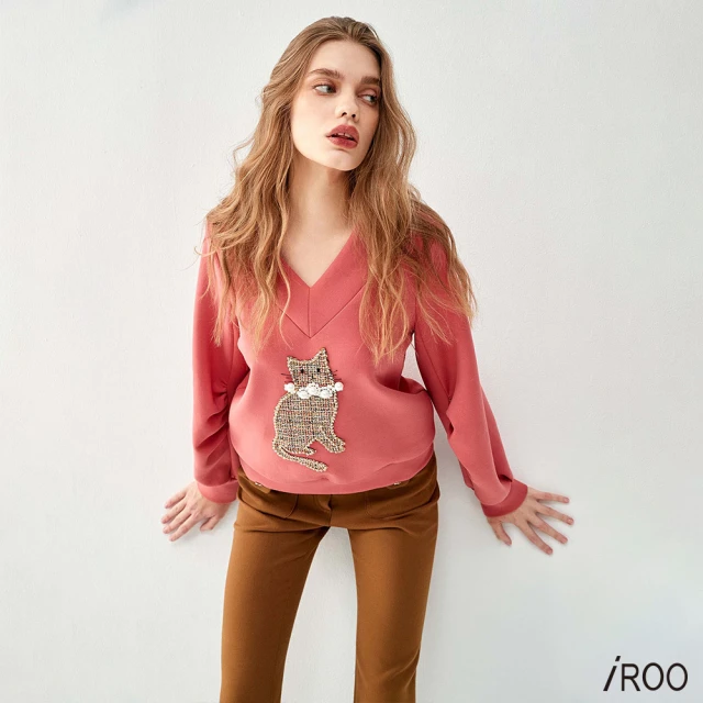 iROOiROO 綴帶珍珠項鍊貓咪衛衣