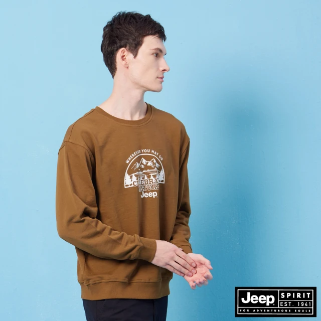 JEEP 男裝 Outdoor山系印花大學T(咖啡色)