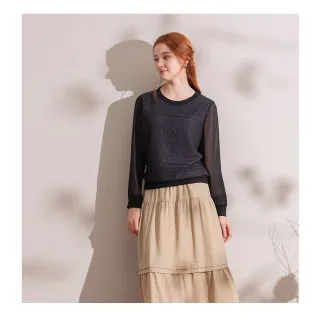【IRIS 艾莉詩】淡雅鏤空針織拼接雪紡上衣-3色(46114)